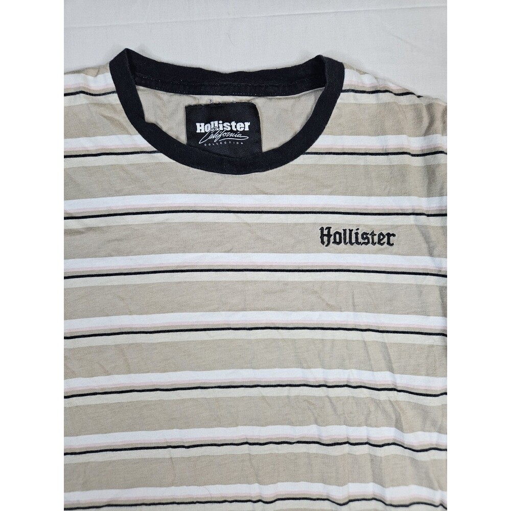 Hollister Shirt Women's Size Small Beige Pink Striped Cotton T-Shirt S